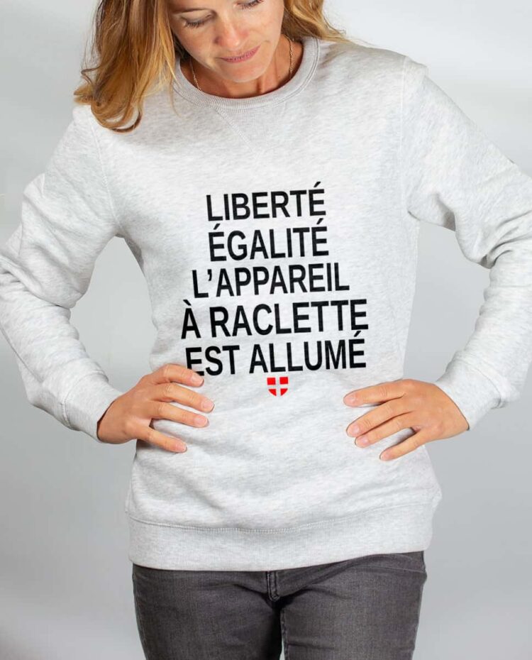 Pull sweat femme blanc liberte egalite raclette