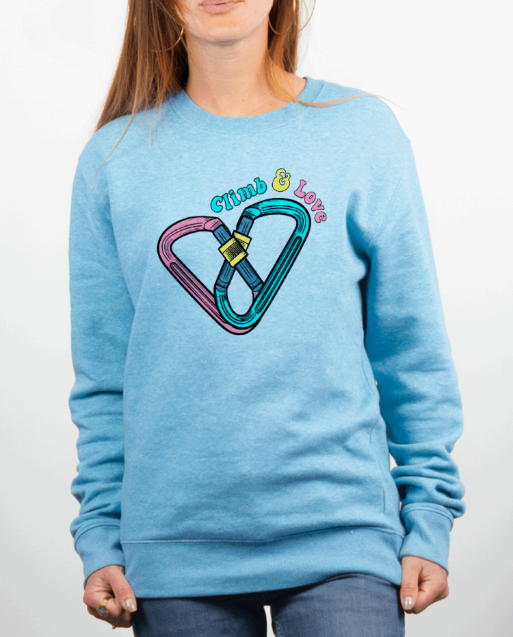 Pull Femme Bleu Ciel escalade Climb and love