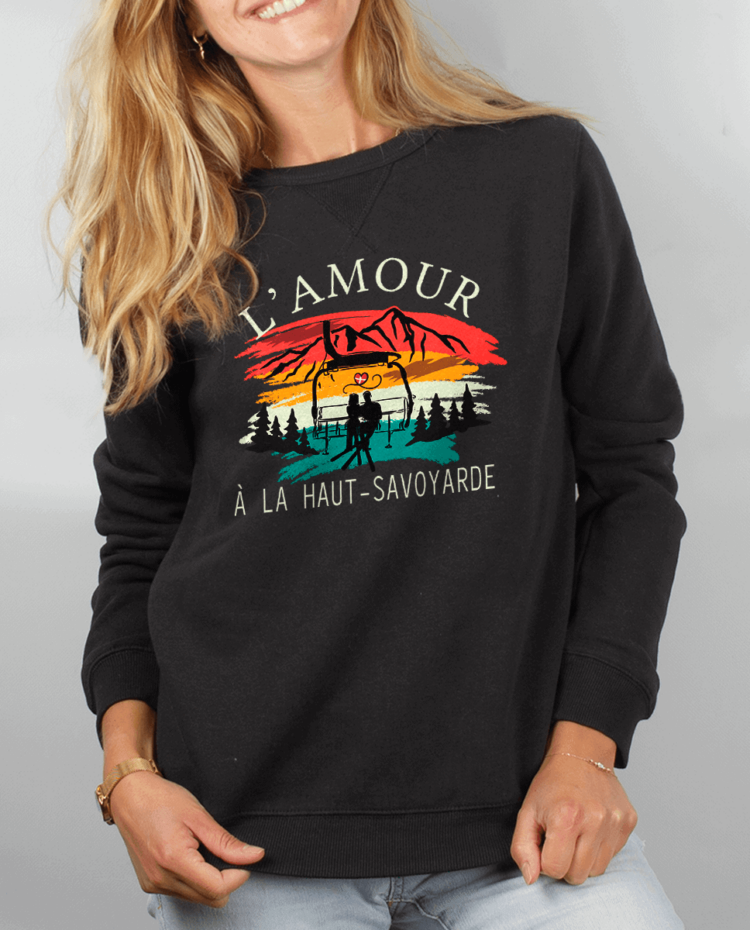 Pull Femme Noir Amour a la haut savoyard