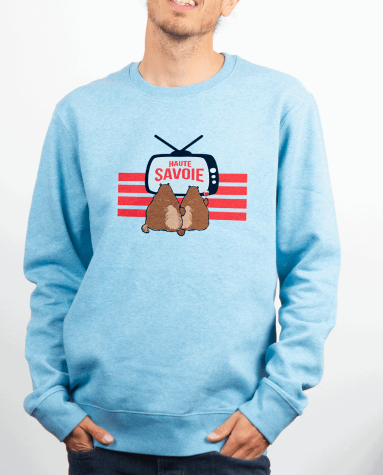 Pull Homme Bleu Ciel Marmotte TV Haute savoie