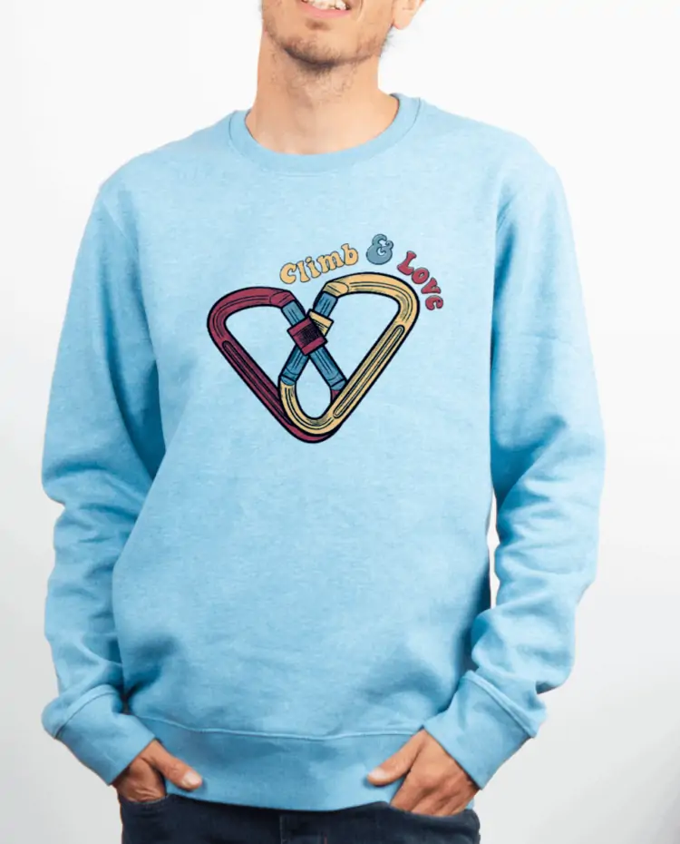 Pull Homme Bleu Ciel escalade Climb and love