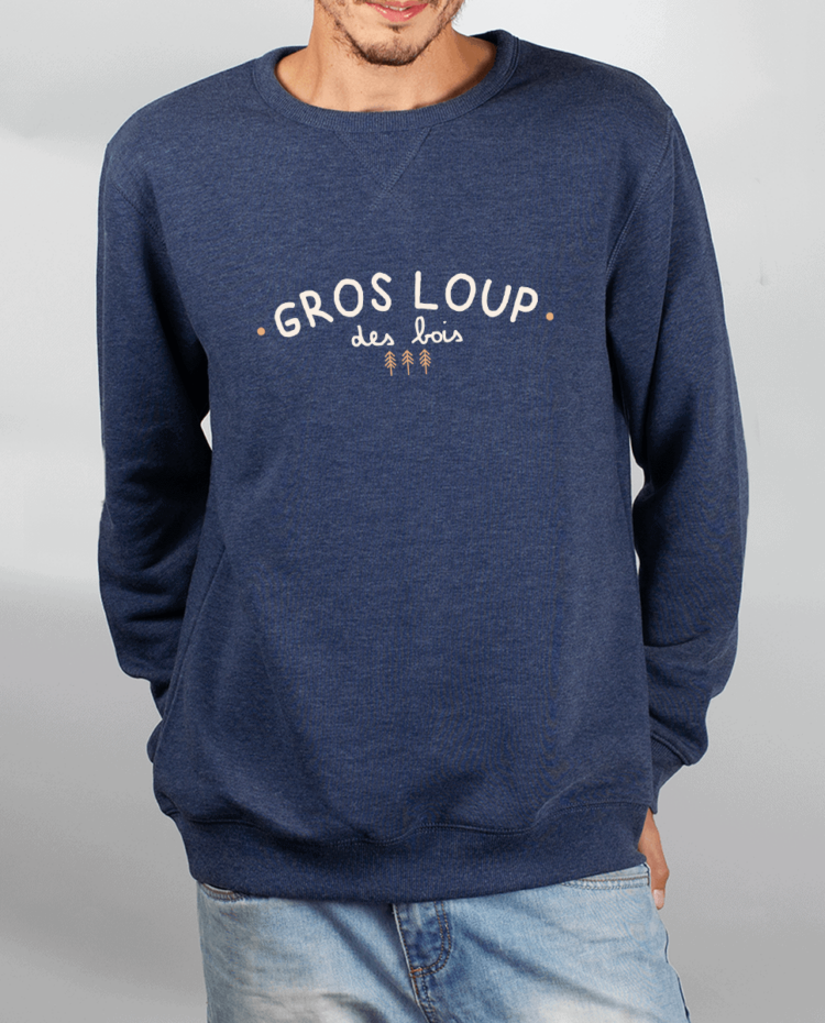 Pull Homme Bleu jean Gros loup des bois