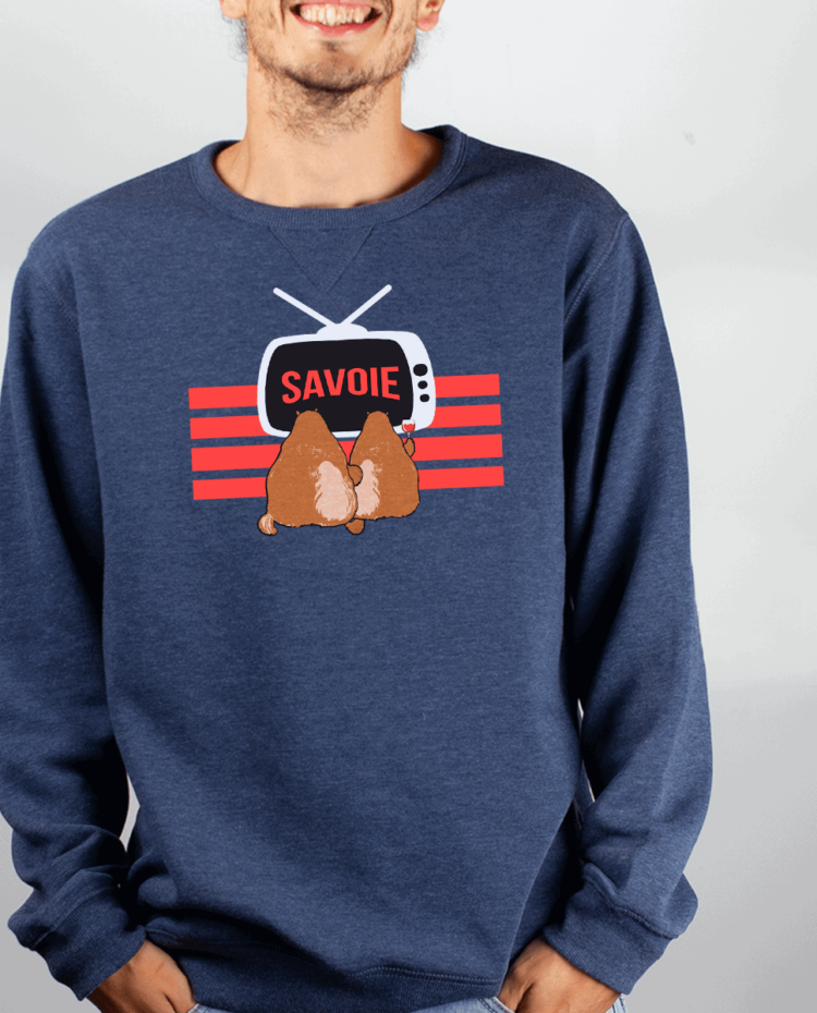 Pull Homme Bleu jean Marmotte TV savoie