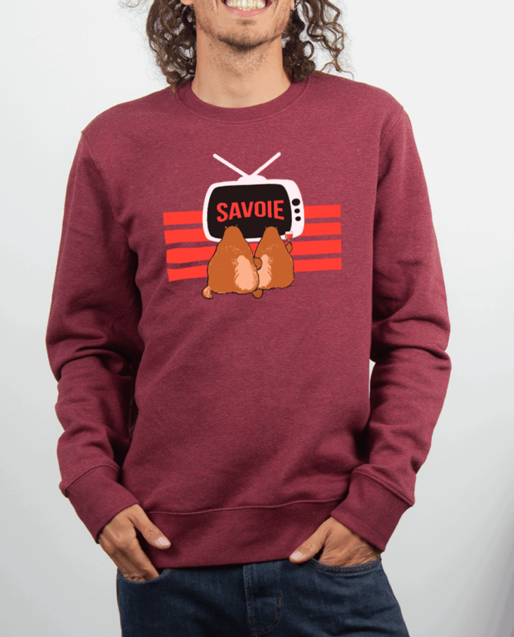 Pull Homme rouge Bordeau Marmotte TV savoie