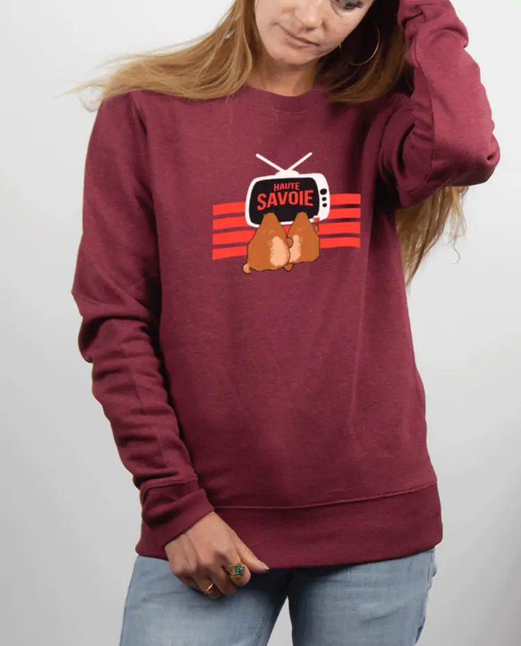 Pull femme rouge Bordeau Marmotte TV Haute savoie