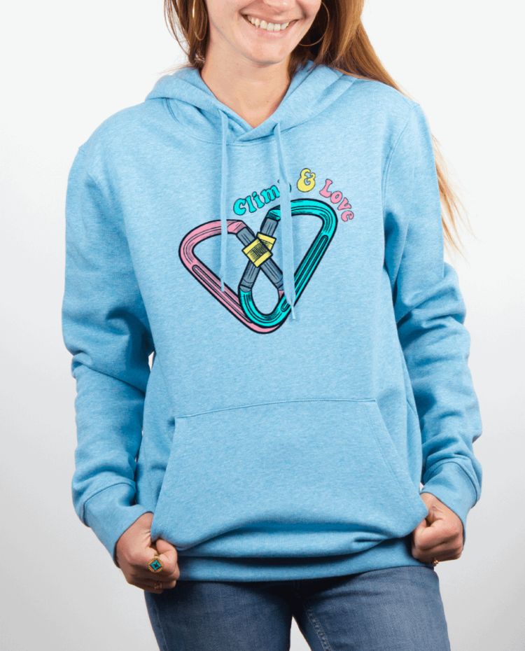 Sweat Femme Bleu Ciel escalade Climb and love