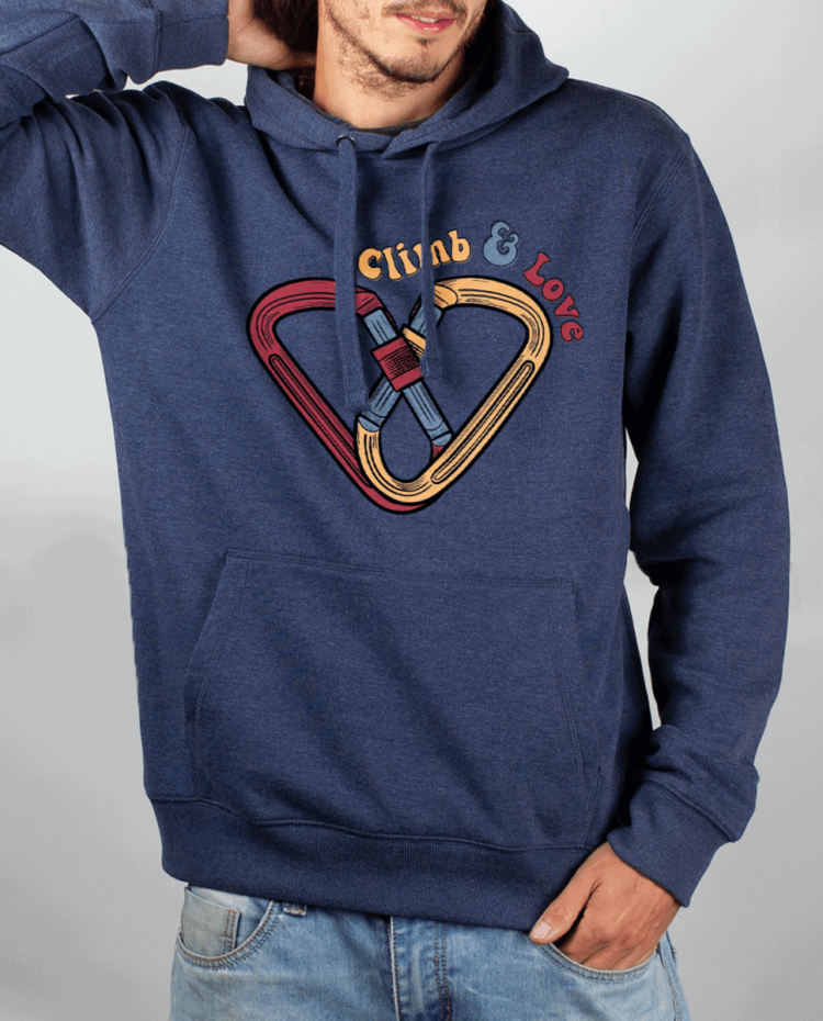 Sweat Homme Bleu Jean escalade Climb and love