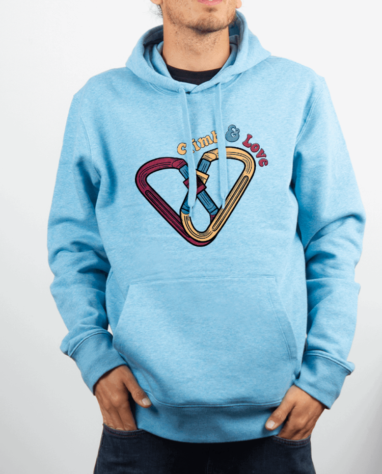 Sweat Homme Bleu ciel escalade Climb and love