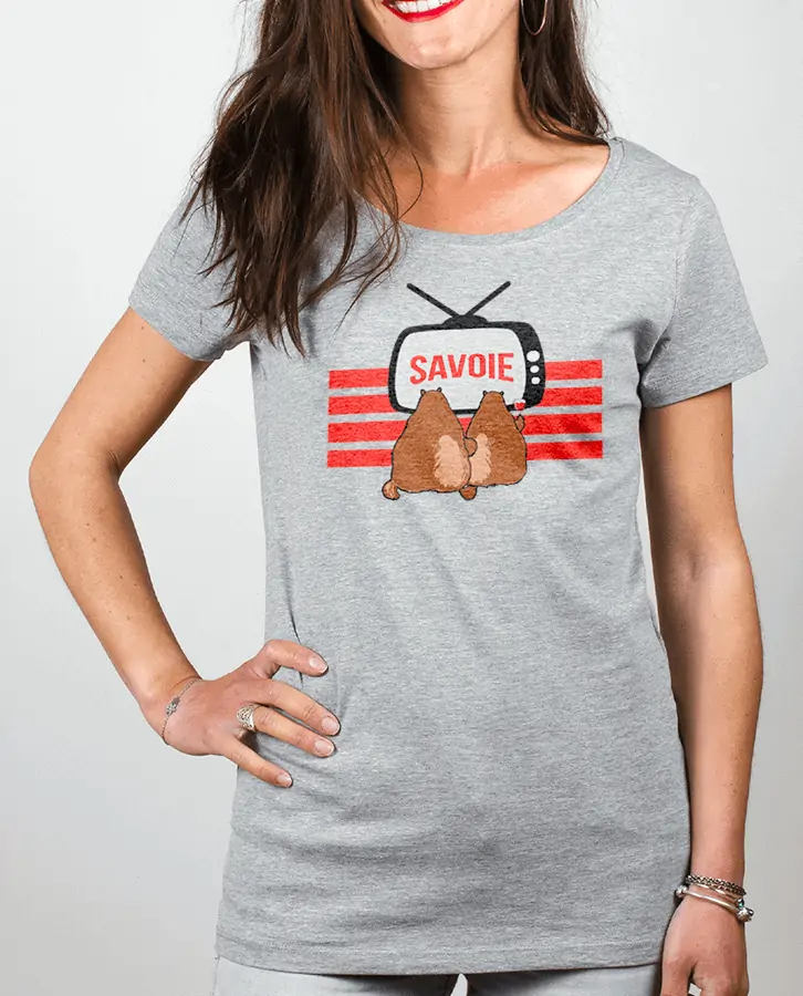 T shirt Femme Gris Marmotte TV savoie