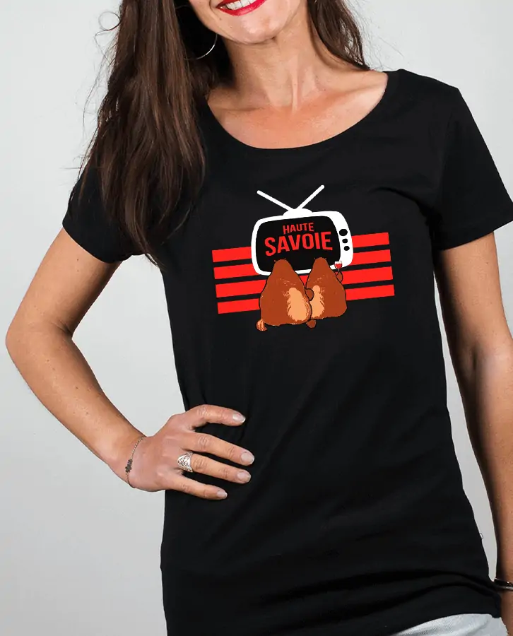 T shirt Femme Noir Marmotte TV Haute savoie