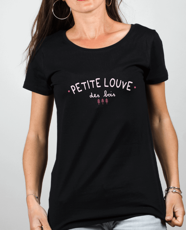 T shirt Femme Noir Petite louve des bois
