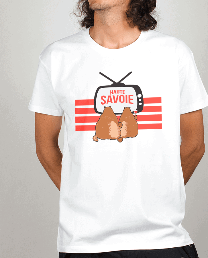 T shirt Homme Blanc Marmotte TV Haute savoie
