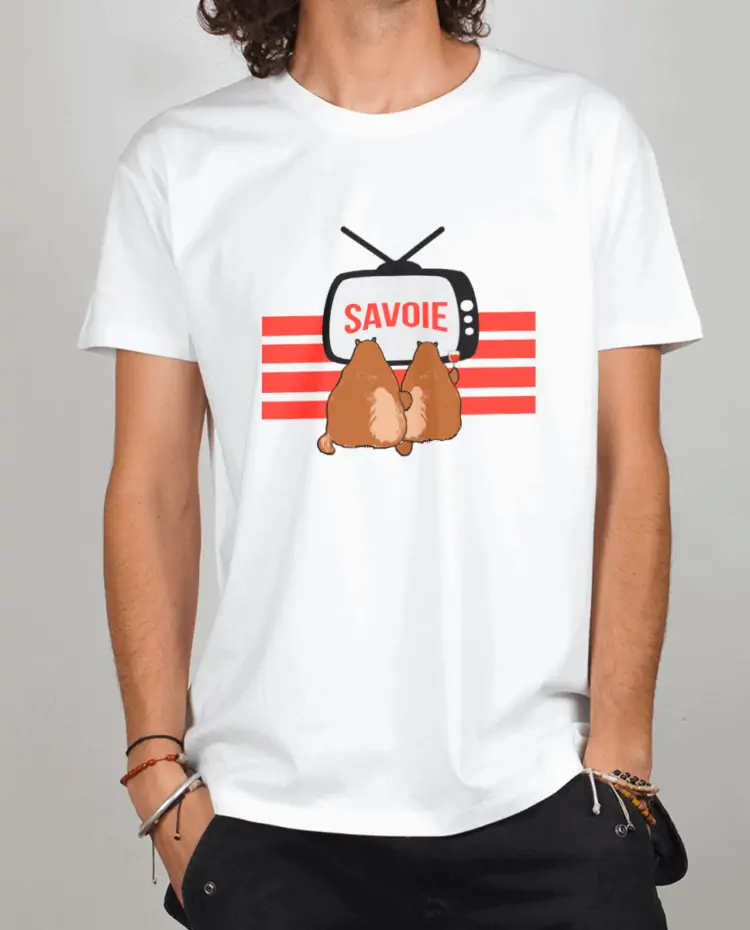 T shirt Homme Blanc Marmotte TV savoie