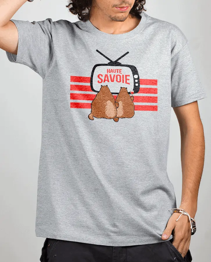 T shirt Homme Gris Marmotte TV Haute savoie