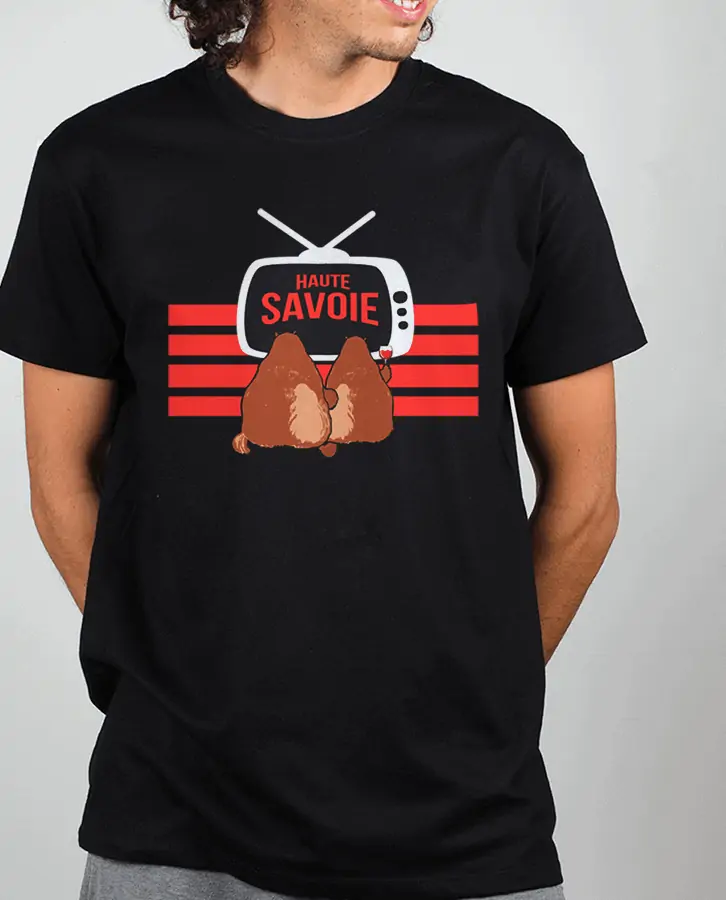 T shirt Homme Noir Marmotte TV Haute savoie