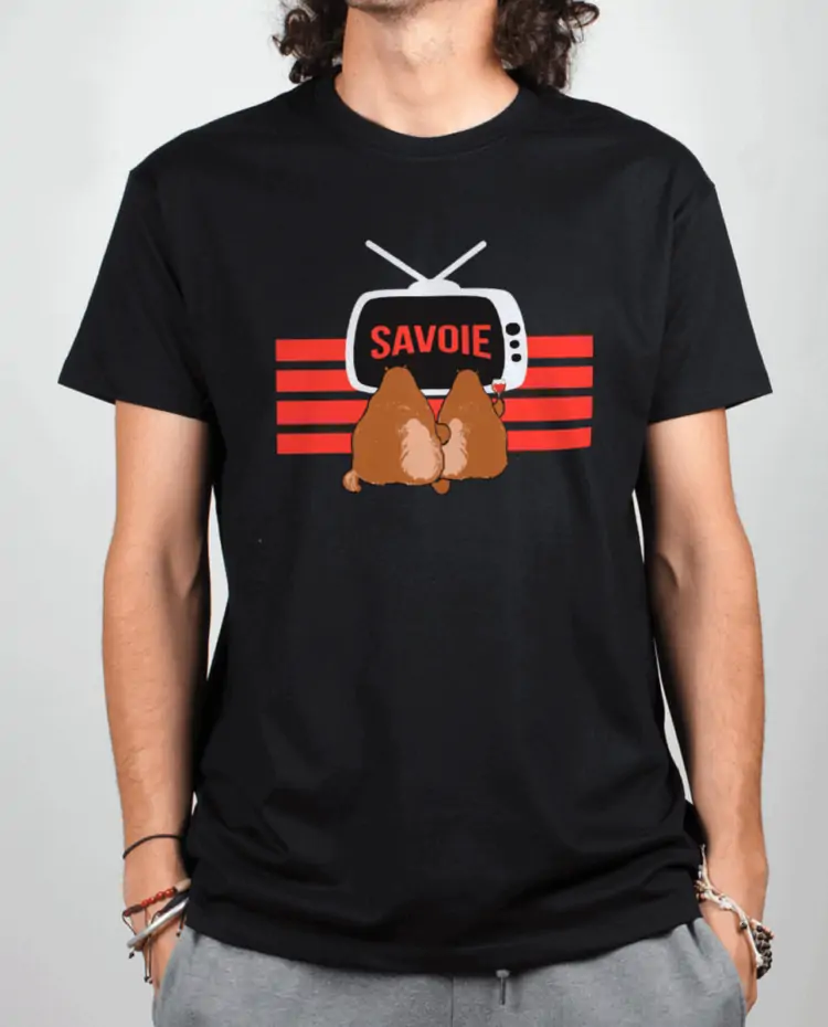 T shirt Homme Noir Marmotte TV savoie