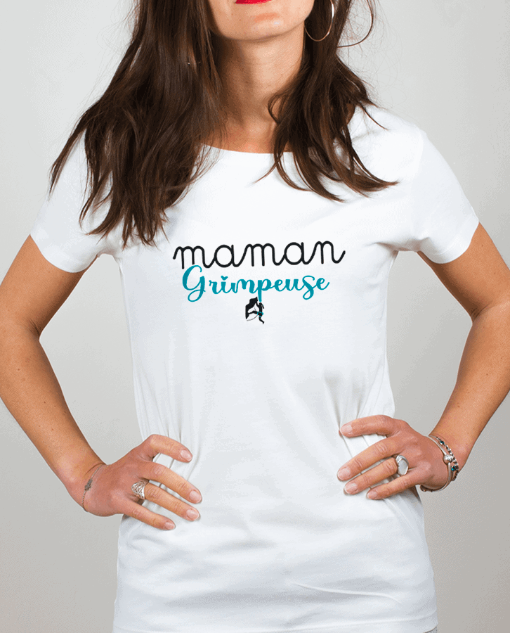 T shirt Femme Blanc Maman Grimpeuse escalade