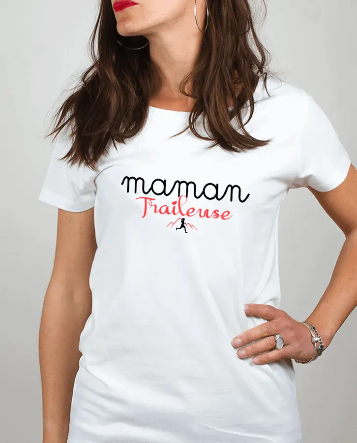 T shirt Femme Blanc Maman Traileuse