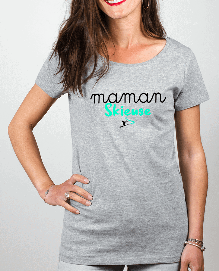 T shirt Femme Gris Maman Skieuse