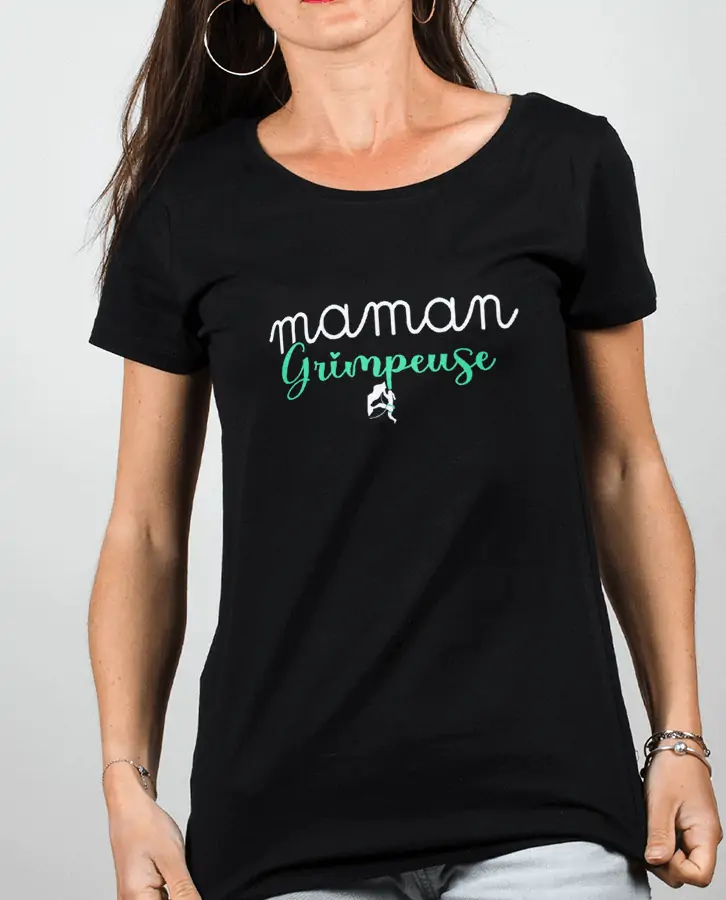 T shirt Femme Noir Maman Grimpeuse escalade