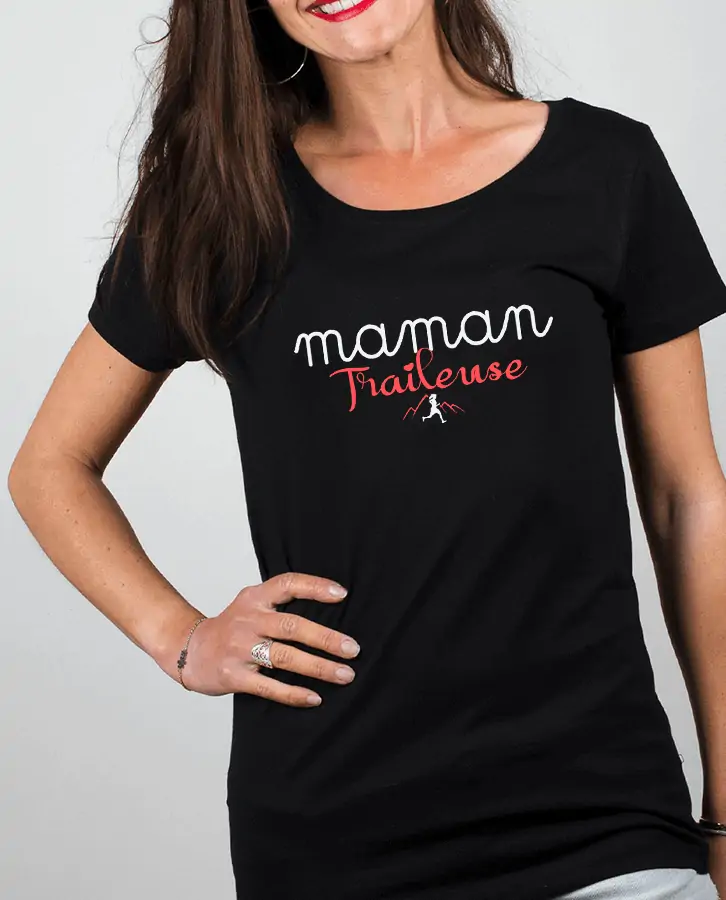 T shirt Femme Noir Maman Traileuse