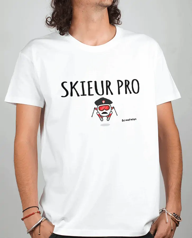 T shirt Homme Blanc Skieur Pro