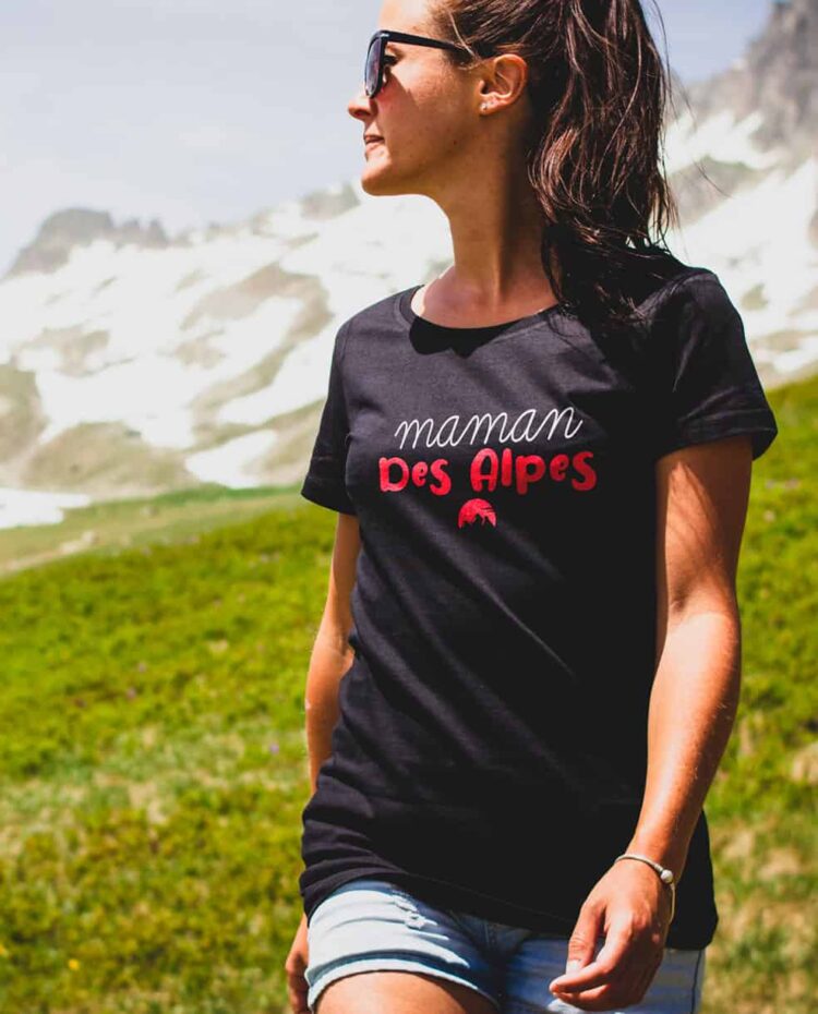 t shirt femme noir maman des alpes