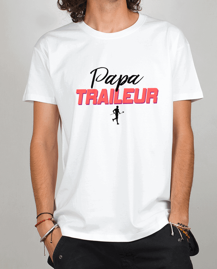 T shirt Homme Blanc Papa traileur