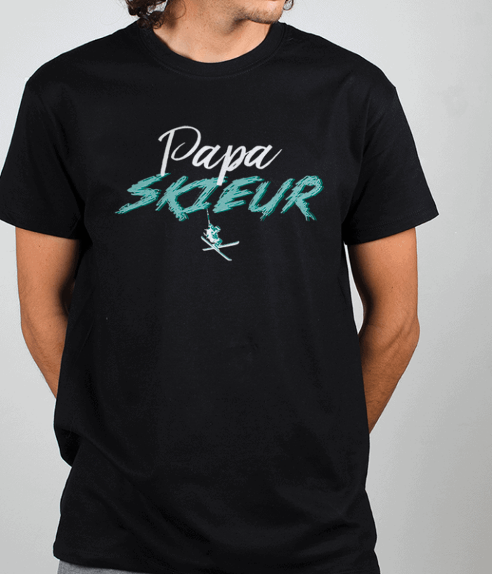 T shirt Homme Noir Papa Skieur