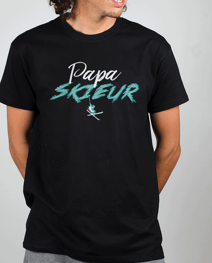 T shirt Homme Noir Papa Skieur