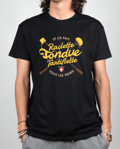 T shirt Homme Noir Raclette fondue Tartiflette