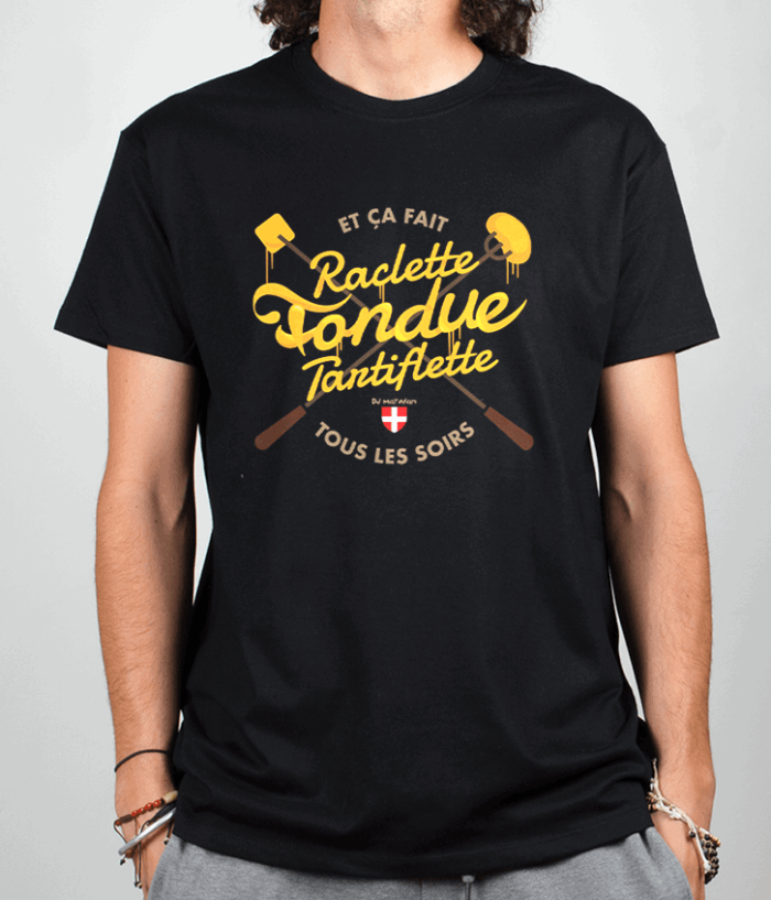 T shirt Homme Noir Raclette fondue Tartiflette