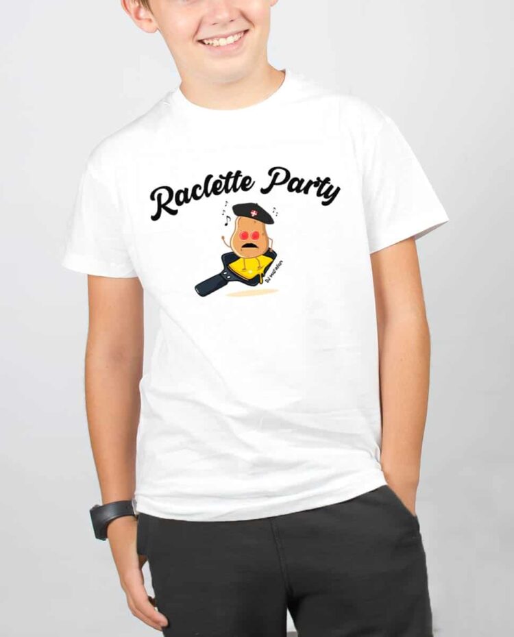 T shirt Blanc enfant Raclette Party dj matafan