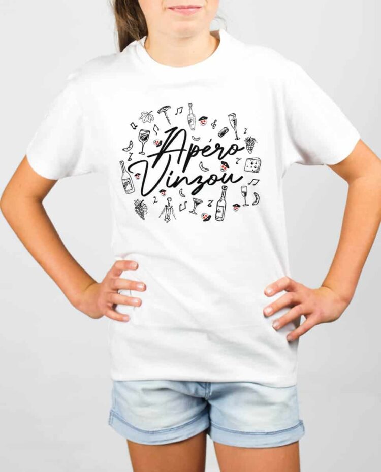 T shirt Blanc enfant fille 2 apero vinzou