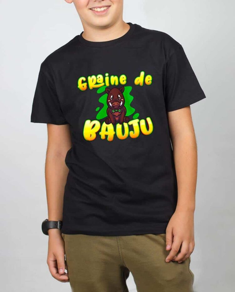 T shirt noir enfant garcon Graine de bauju