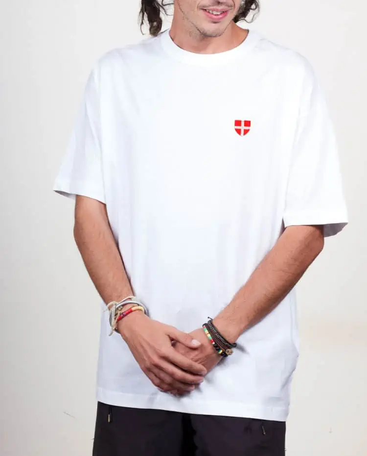 Les savoyards t shirt Oversize homme blanc drapeau blason de savoie