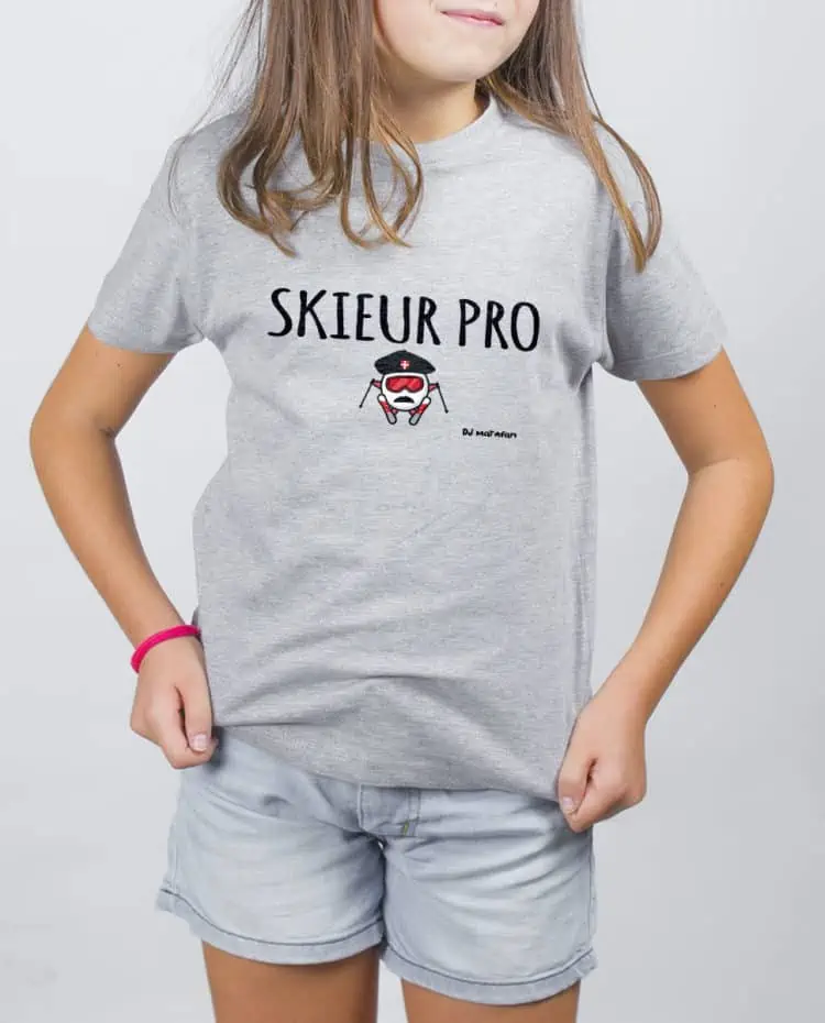 T SHIRT FILLE GRIS DJ MATAFAN SKIEUR PRO