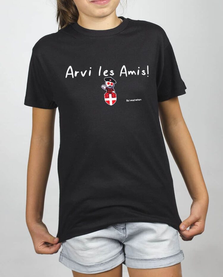 T SHIRT FILLE NOIR dj matafan arvi les amis