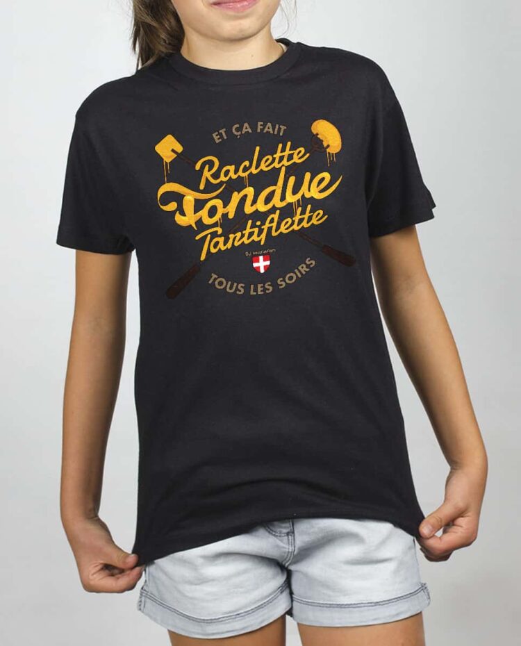 T SHIRT FILLE NOIR raclette fondue tartiflette