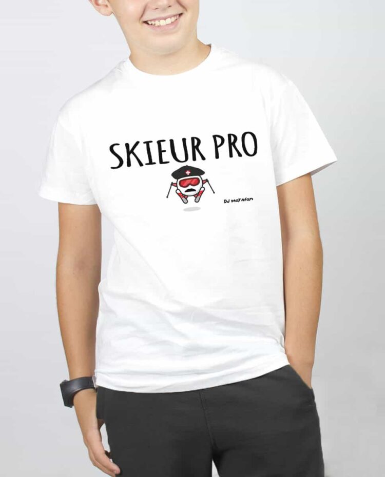 T SHIRT GARCON BLANC DJ MATAFAN SKIEUR PRO