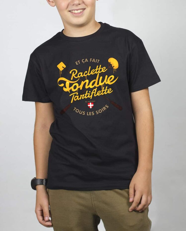 T SHIRT GARCON NOIR raclette fondue tartiflette