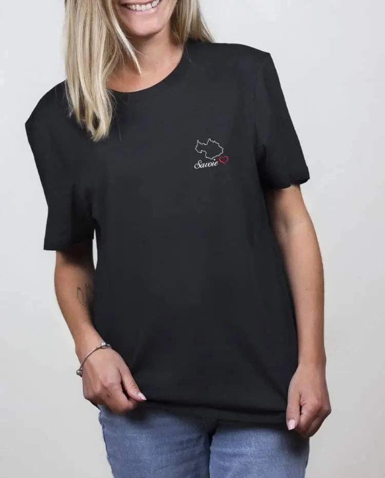 T shirt femme Noir savoie 73 carte brode