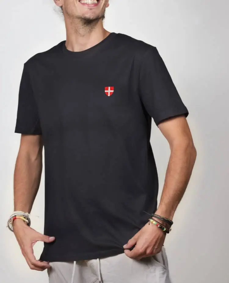 t shirt bio homme Noir blason croix savoie