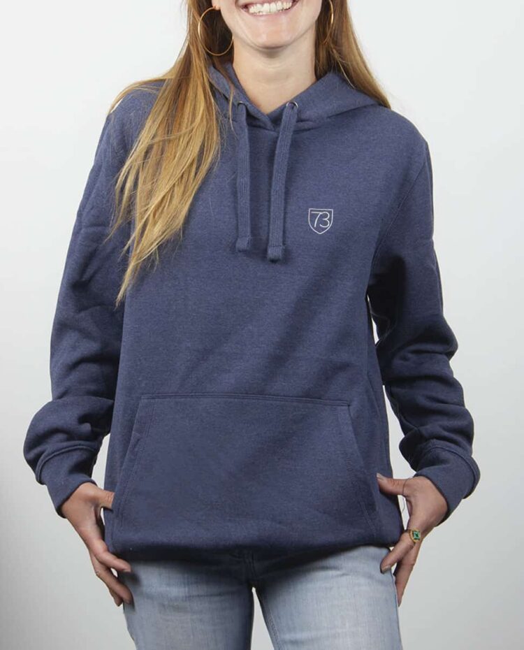 Sweat a capuche Femme bleu jean savoie blason 73 brode