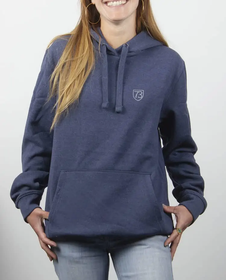 Sweat a capuche Femme bleu jean savoie blason 73 brode