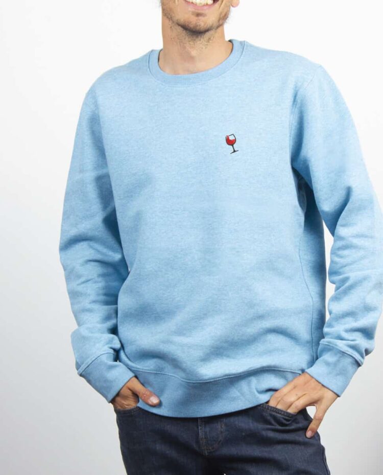 SweatShirt Homme bleu ciel verre de vin vigneron brode