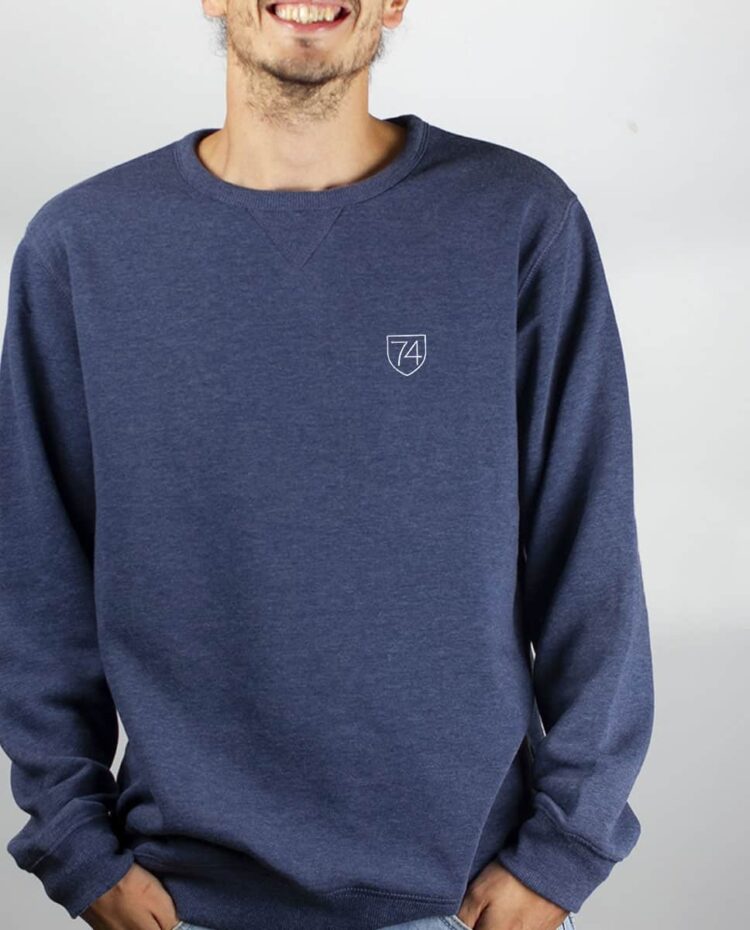 SweatShirt Homme bleu jean Haute savoie 74 blason brode