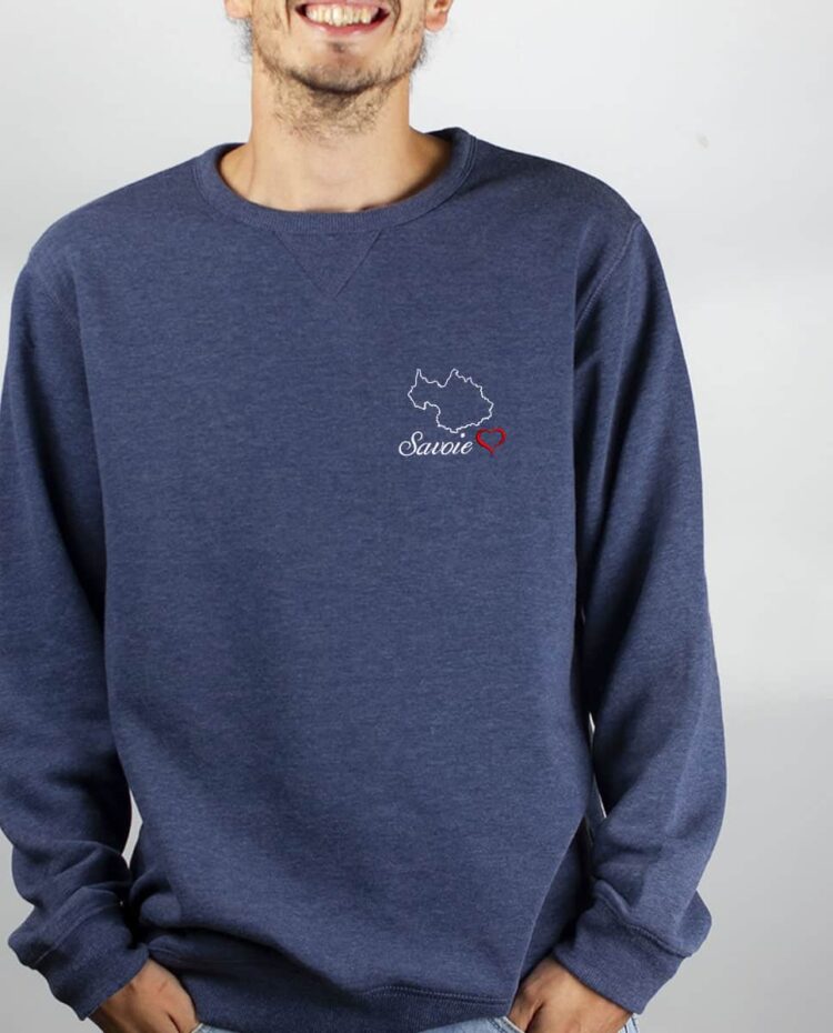 SweatShirt Homme bleu jean montagne savoie 73 carte brode