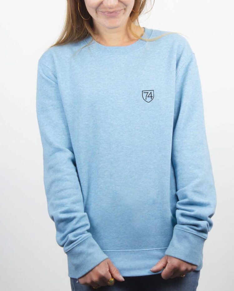 SweatShirt femme bleu ciel Haute savoie blason 74 brode