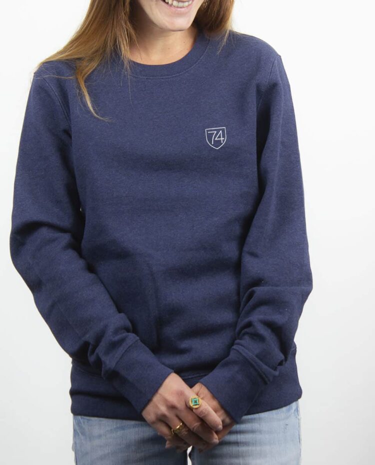 SweatShirt femme bleu jean Haute savoie blason 74 brode